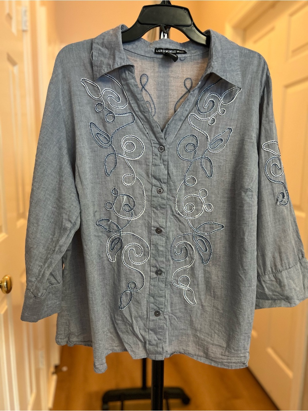 Lauren Michelle Blue Embroidered Button-Down Shirt